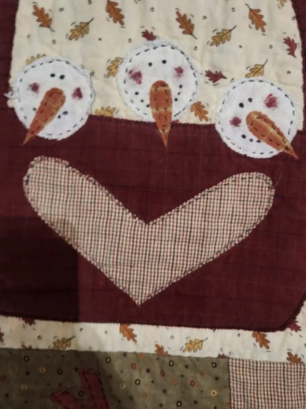 Handmade Quilt Snowman‎ House Tree Autumn Fall Winter Fabric Art Decor farmhouse